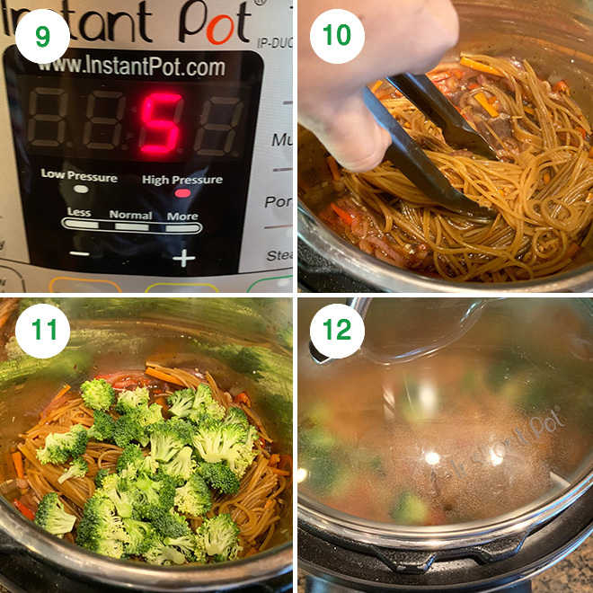 step by step picture collage of making vegan lo mein in the instant pot