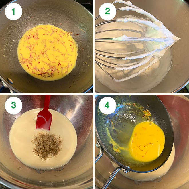 step by step picture collage of making kesar elaichi ice cream