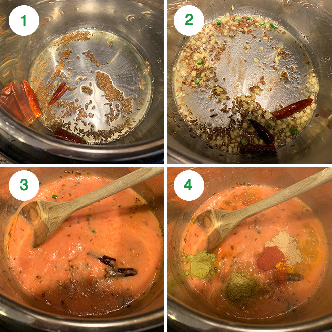 step by step picture collage of making aloo rasedar in instant pot