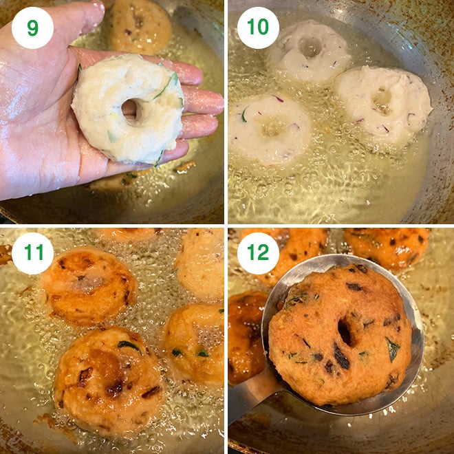 step by step picture collage of making medu vada at home