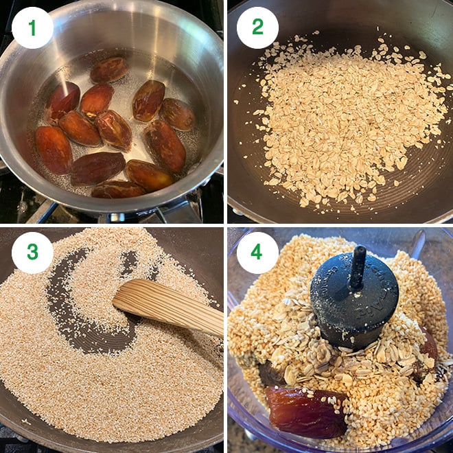 step by step picture collage of making sesame oats ladoo