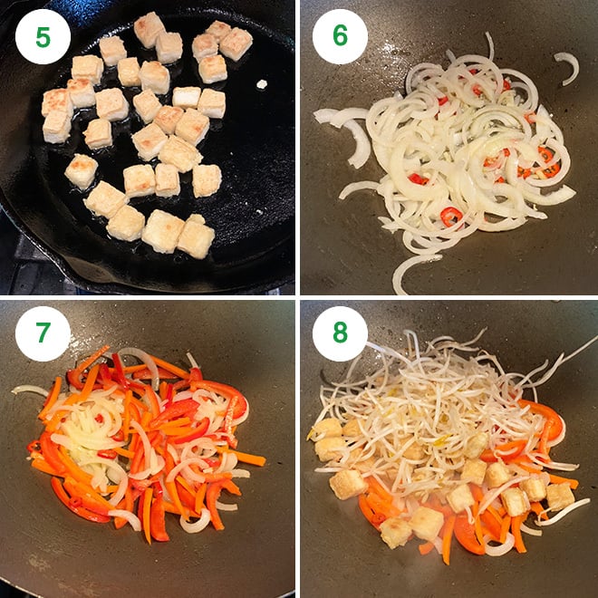 step by step picture collage of making vegan pad thai