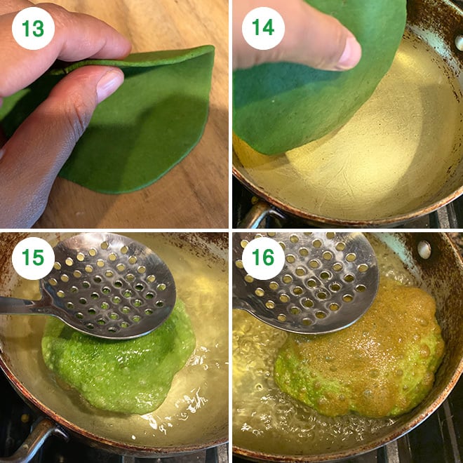 step by step picture of making spinach puri