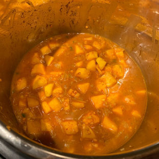 squash pieces with water in a pot