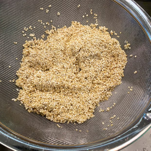 quinoa placed in a strainer