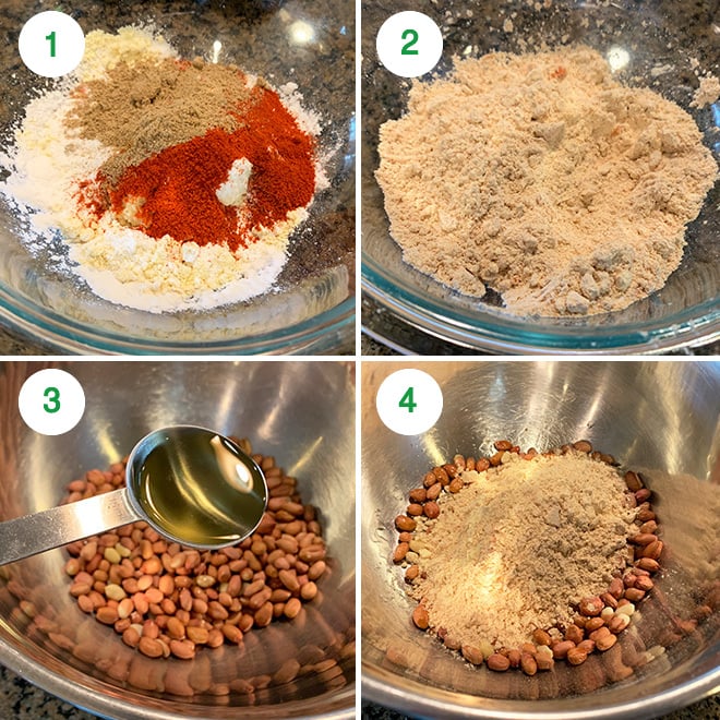 step by step picture collage of making baked masala peanuts