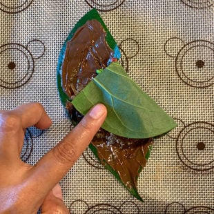 cut side of a paan leaf being folded