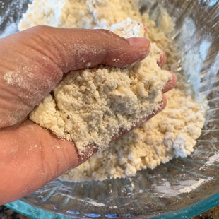 hand holding flour looking like crumbs