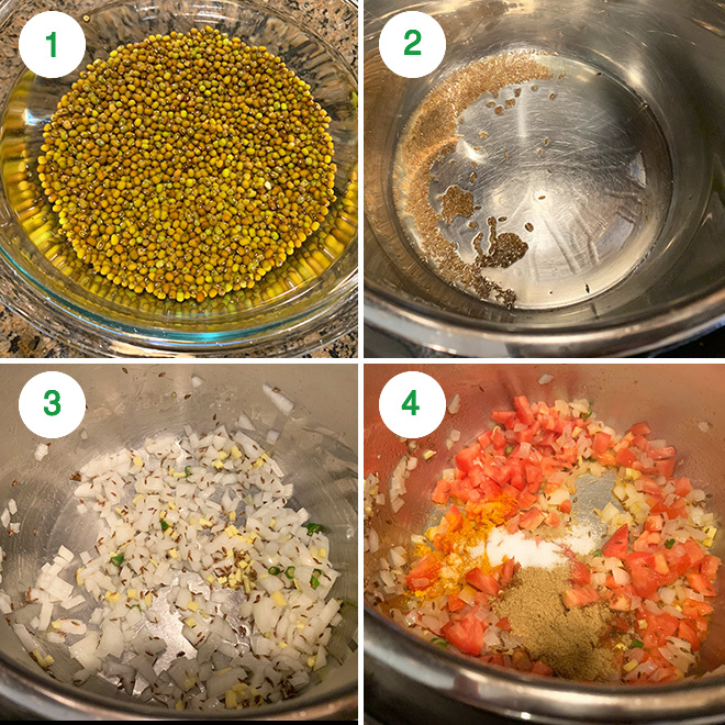 step by step picture collage of making green moong dal