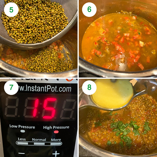 step by step picture collage of making green moong dal