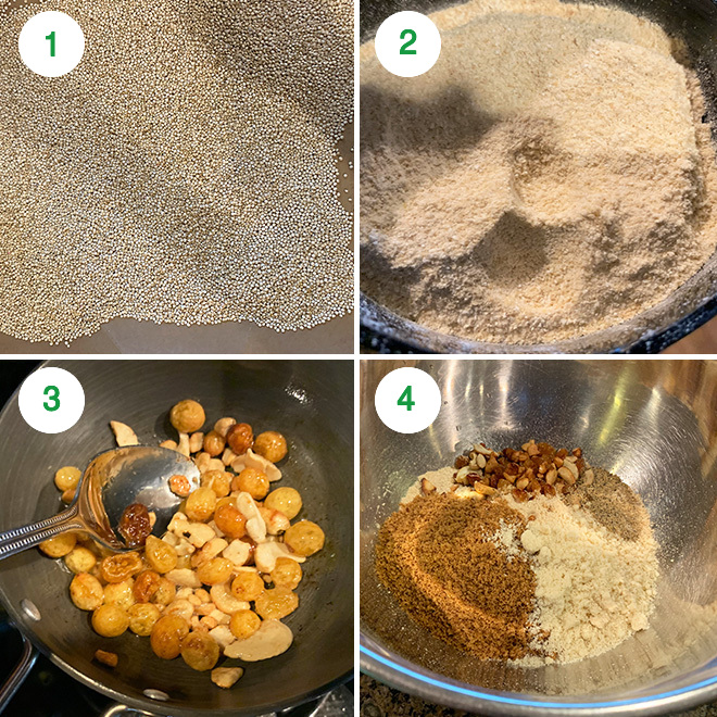 picture collage of making quinoa jaggery ladoo