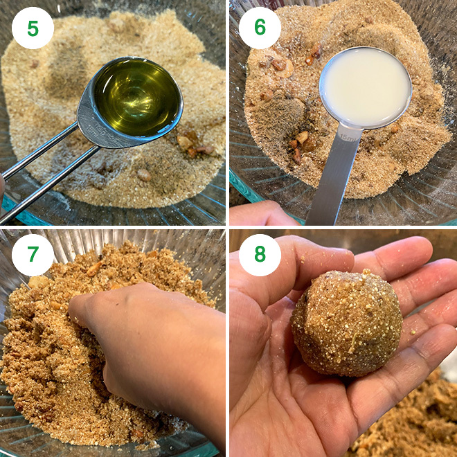 picture collage of making quinoa jaggery ladoo