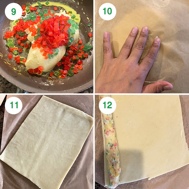step by step picture collage of making tutti frutti burfi rolls