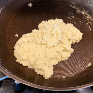 cooked white color dough in a pan