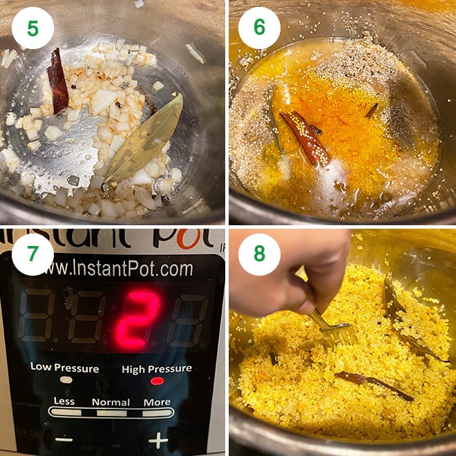 step by step picture collage of making saffron quinoa