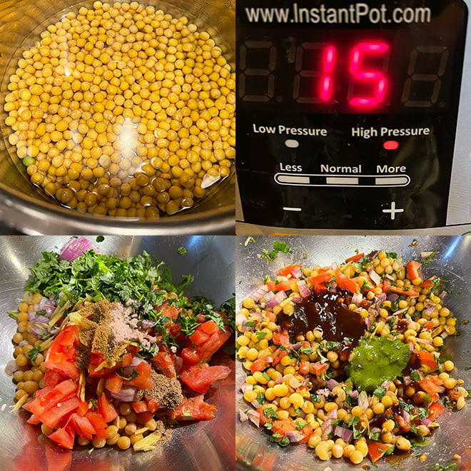 step by step picture collage of making matar chaat