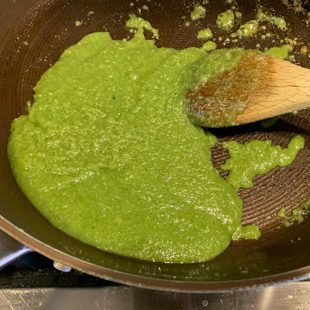 thick green color paste in a pan