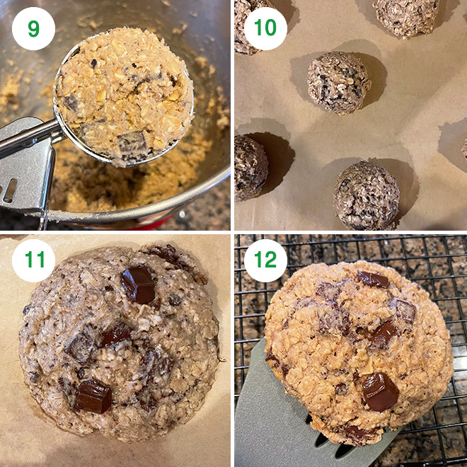 step by step picture collage of making eggless oatmeal chocolate chunk cookies
