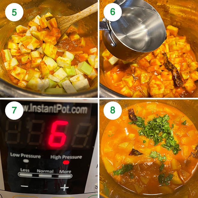 step by step picture collage of making lauki curry in the instant pot