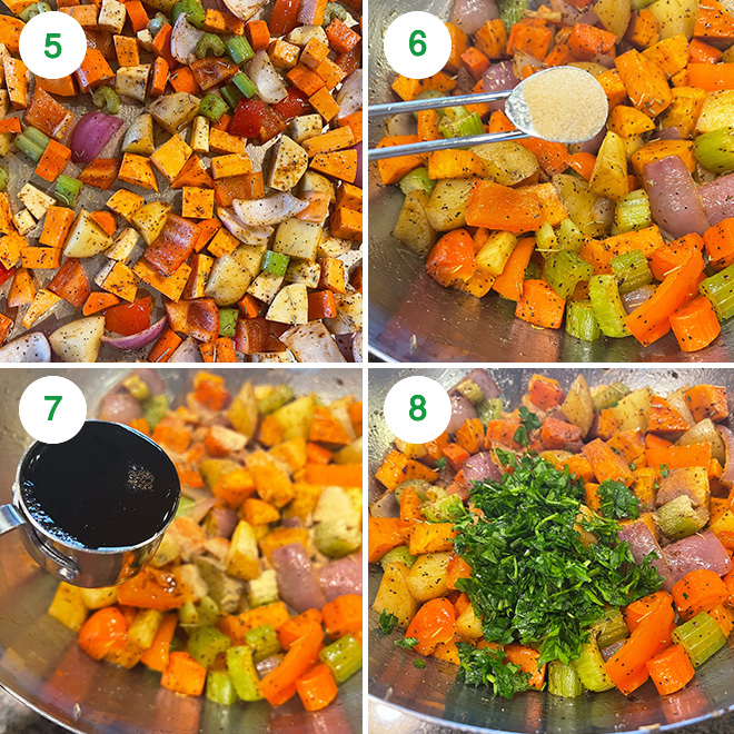 step by step picture collage of roasting winter vegetables 
