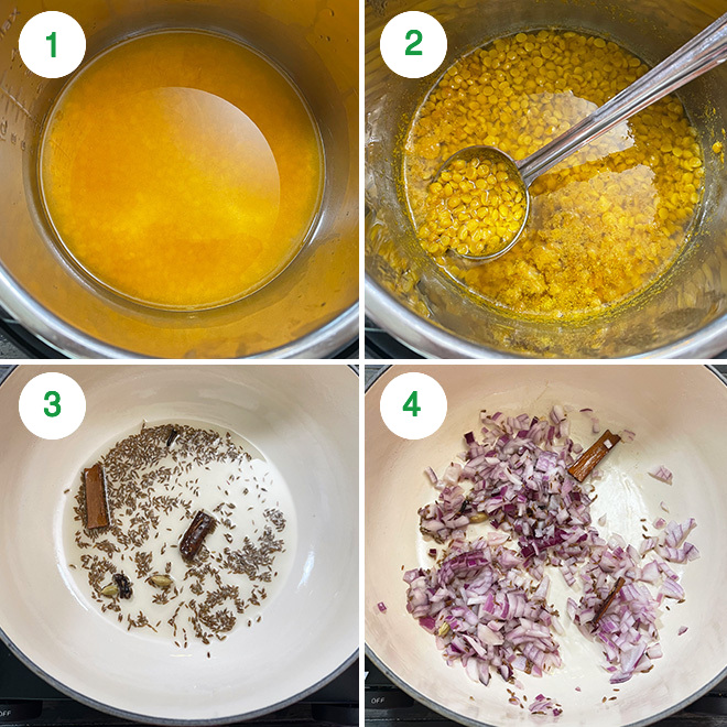 step by step picture collage of making chana dal