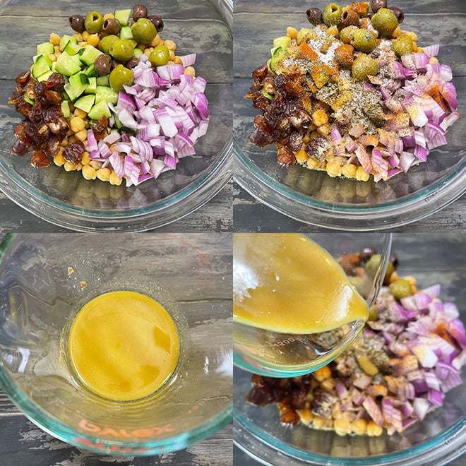 step by step picture collage of making chickpea salad