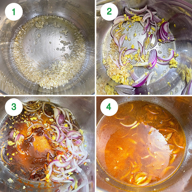 step by step picture collage of making garlic noodles in instant pot