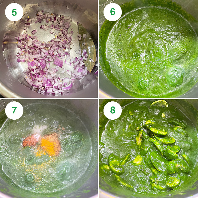 step by step picture collage of making palak mushroom