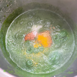 ground spices added to green color puree