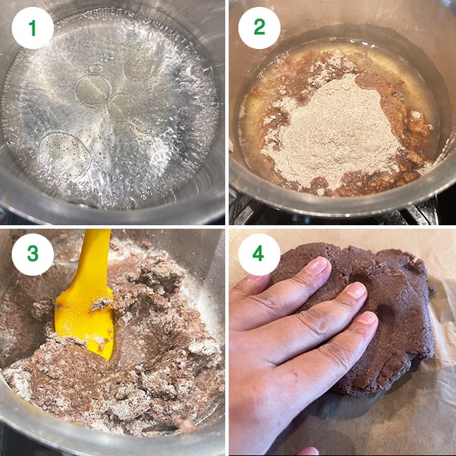 step by step picture collage of making ragi roti