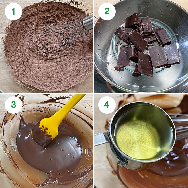 step by step picture collage of making eggless chocolate lava cake