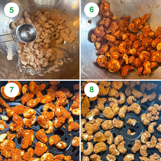 step by step collage of making masala cashews in air fryer