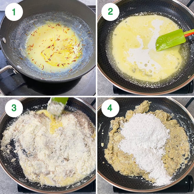 step by step picture collage to make thandai burfi