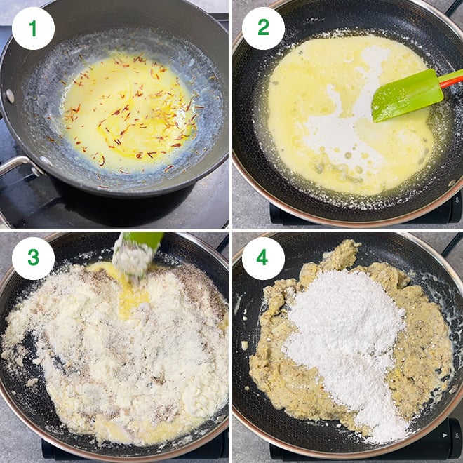 step by step picture collage to make thandai burfi