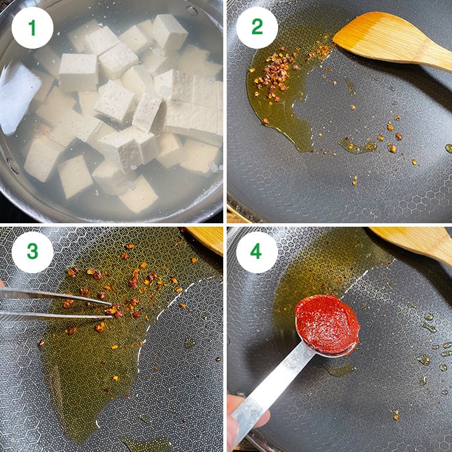 step by step picture collage of making mapo tofu