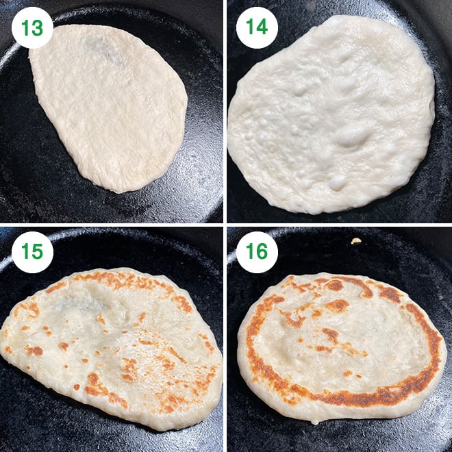 step by step picture collage of making vegan naan