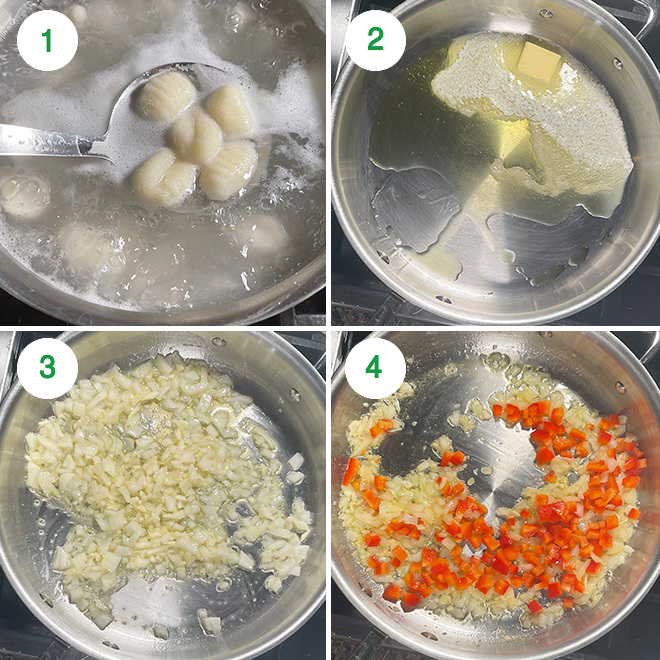 step by step picture collage of making gnocchi masala at home