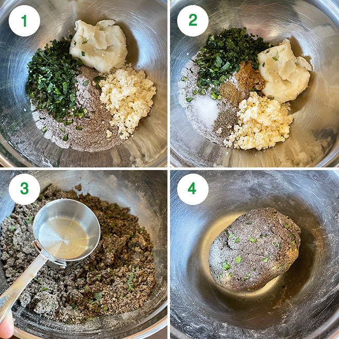 step by step picture collage of making kuttu paratha
