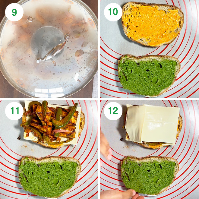 step by step picture collage of making tandoori paneer sandwich