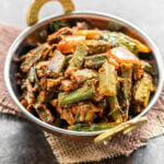 bhindi served in a copper kadai