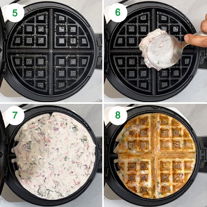 step by step picture collage of making dosa waffle