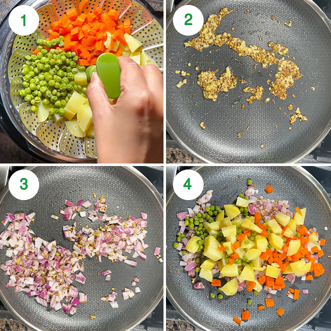 step by step picture collage of making veg puff at home