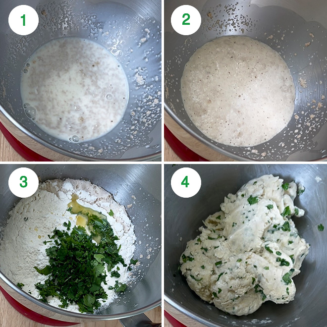 step by step picture collage of making bread kulcha at home