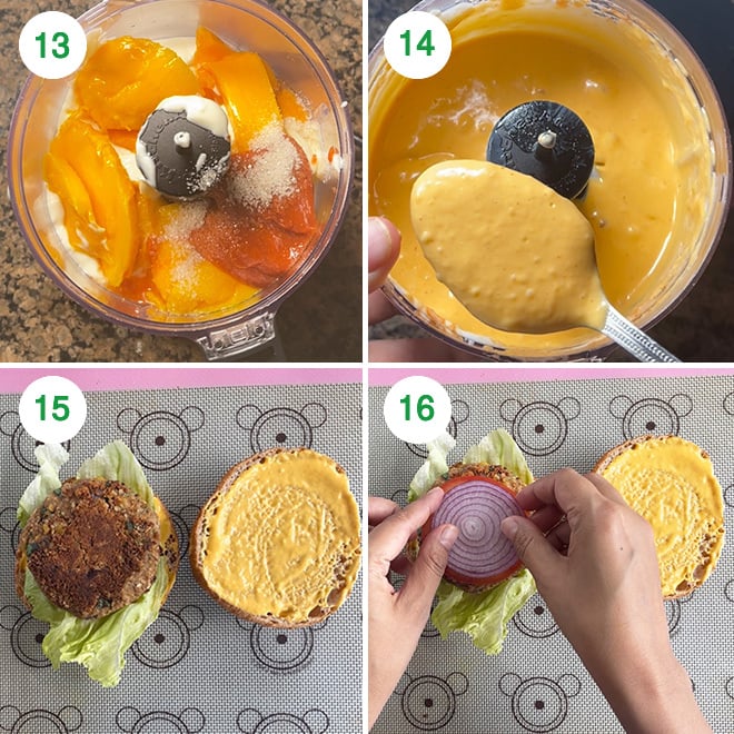 step by step picture collage of making chickpea burger