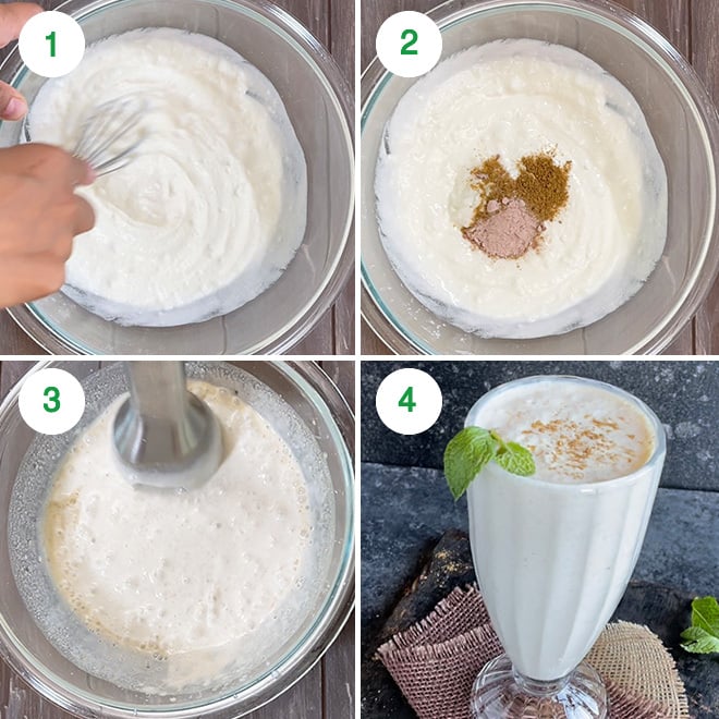 step by step picture collage of making salty lassi