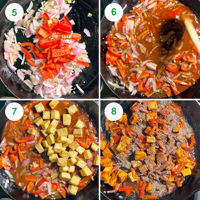 step by step picture collage of making black pepper tofu