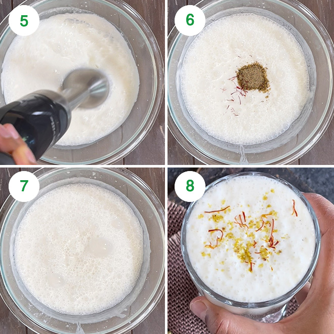 step by step picture collage of making sweet lassi