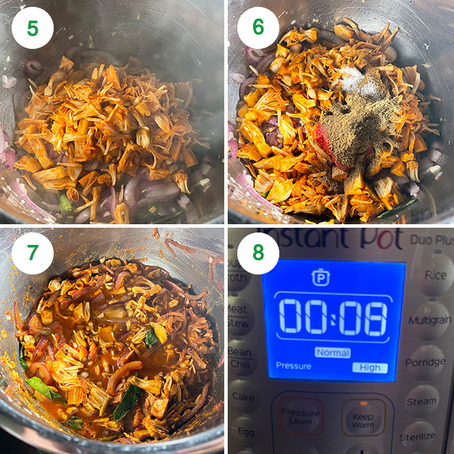 step by step picture collage of making jackfruit tacos in instant pot