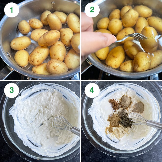 step by step picture collage of making malai aloo tikka