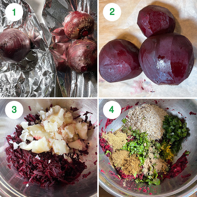 step by step picture collage of making beetroot tikki